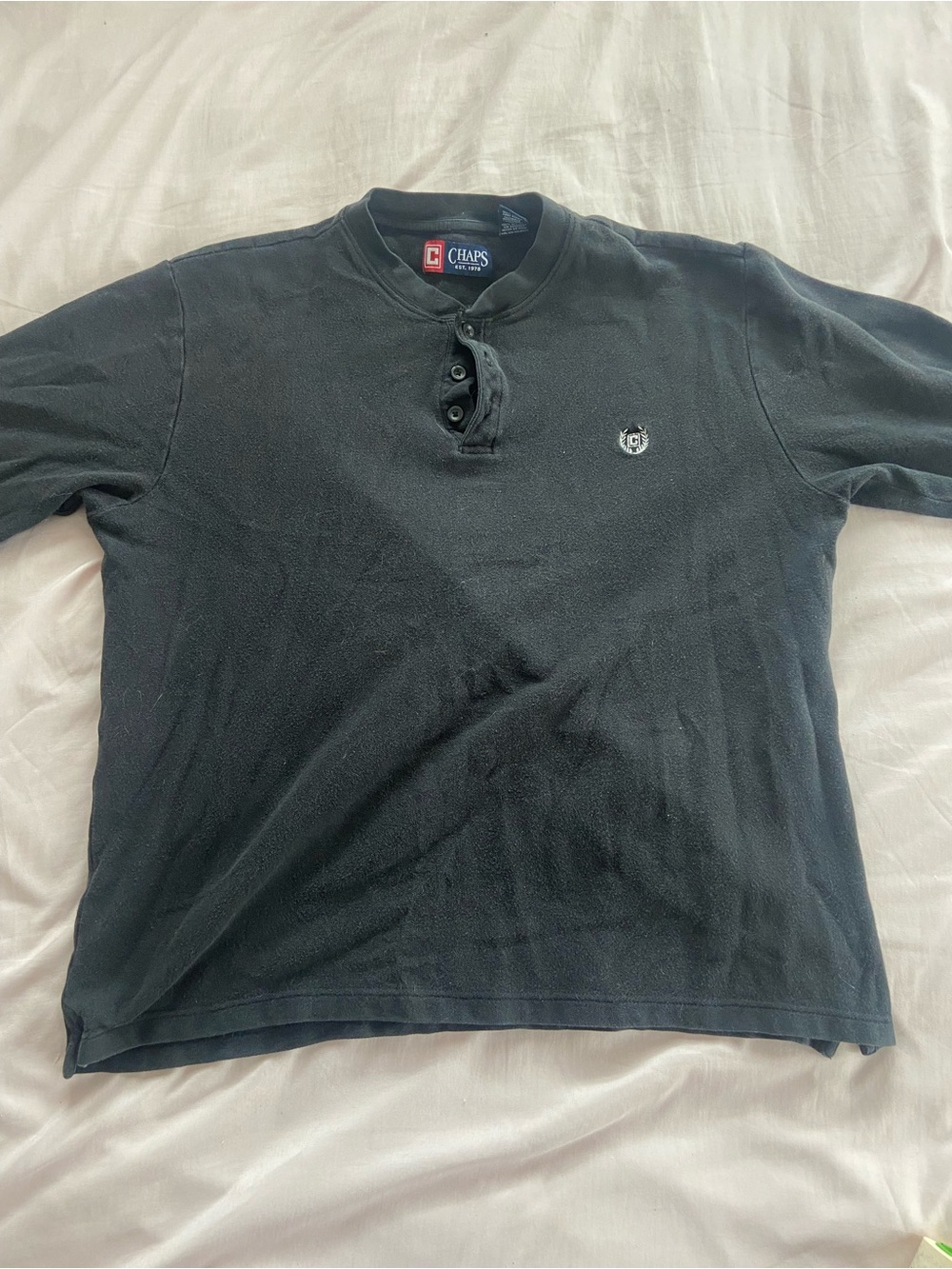 Chaps Men’s Black Long-Sleeve Henley with Chest Crest